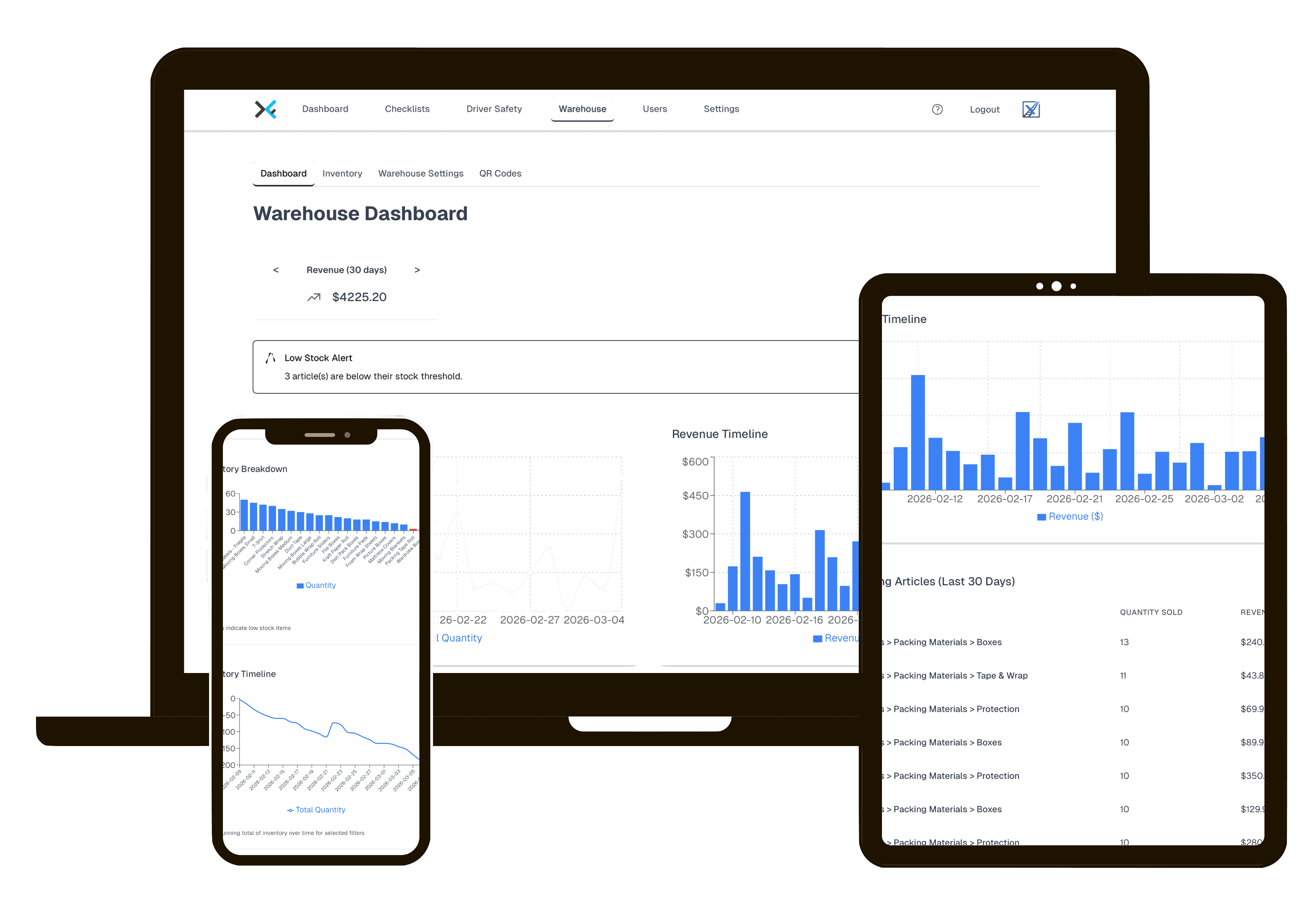 XFold Warehouse app on a device